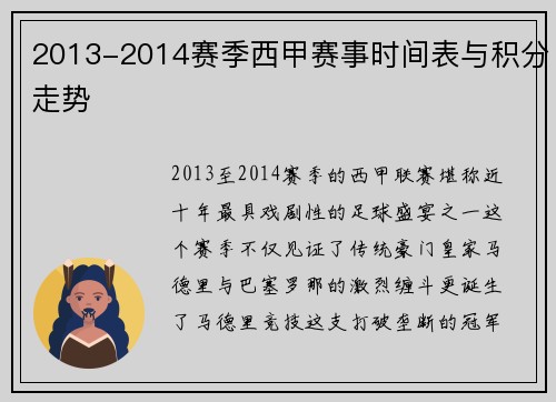 2013-2014赛季西甲赛事时间表与积分走势